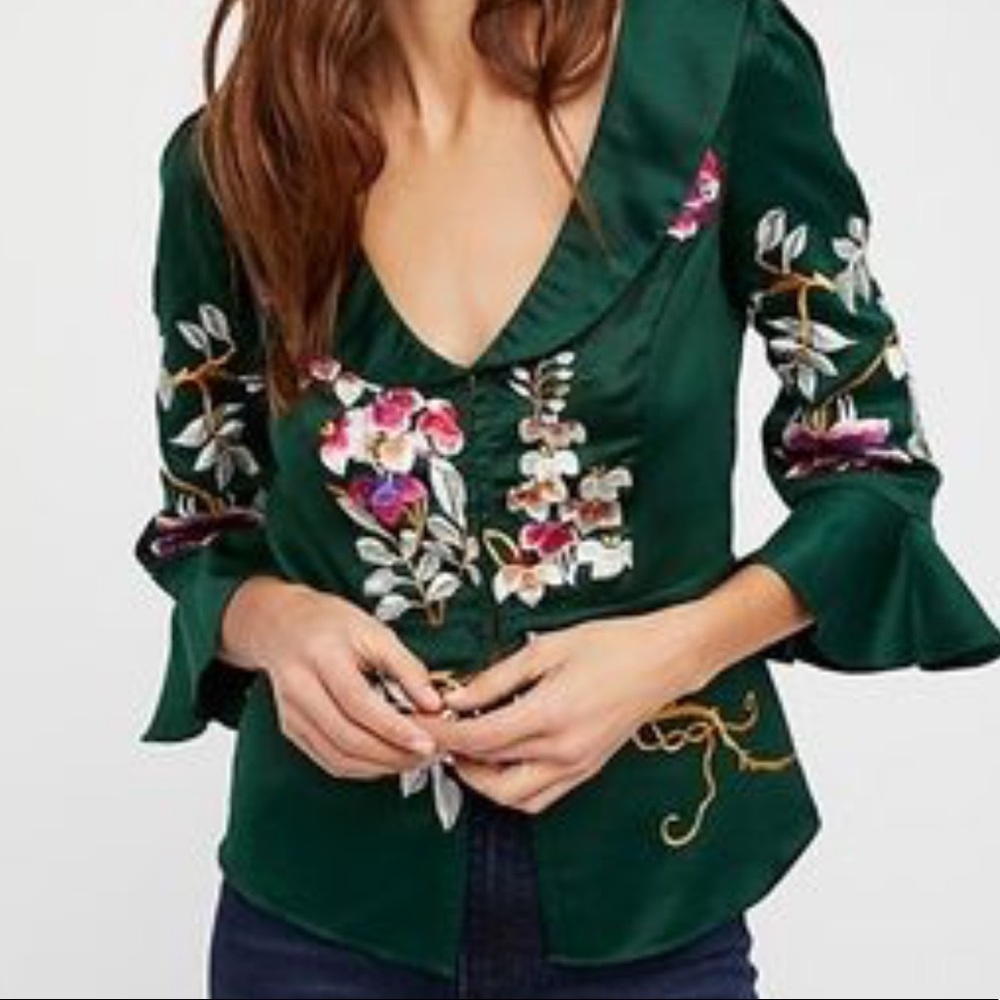 Free People Green Embroidered Jacket - Picture 2 of 4